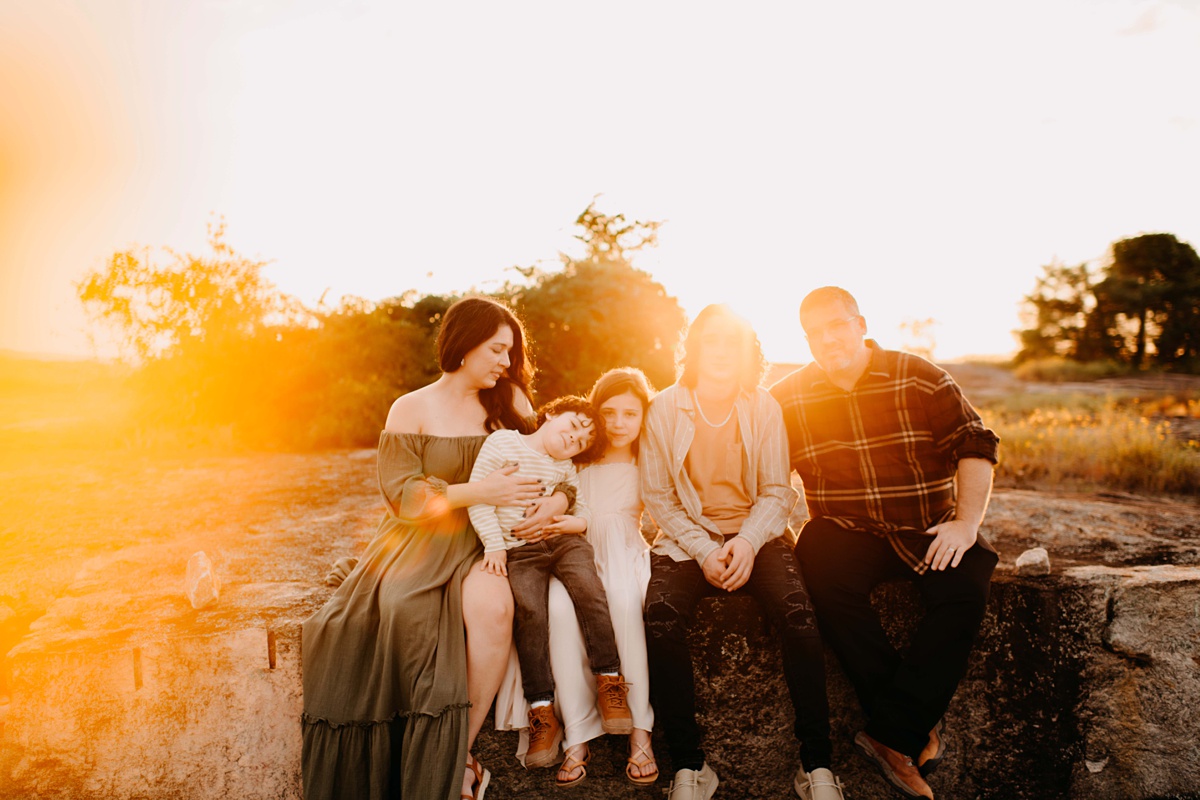 Golden hour family photos with light leaks. 